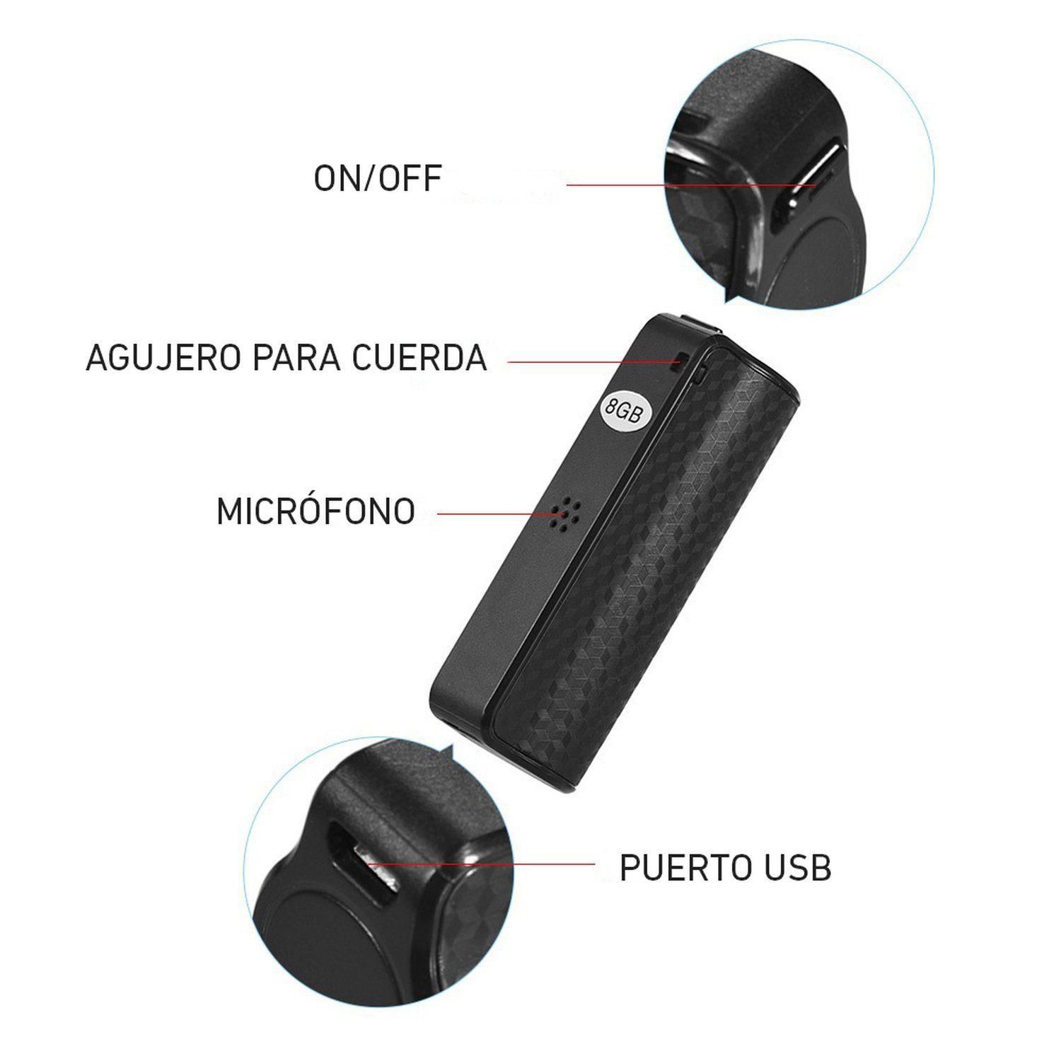 Microfono Mini Grabadora Espia Magnetica De Voz 8gb Larga Duración
